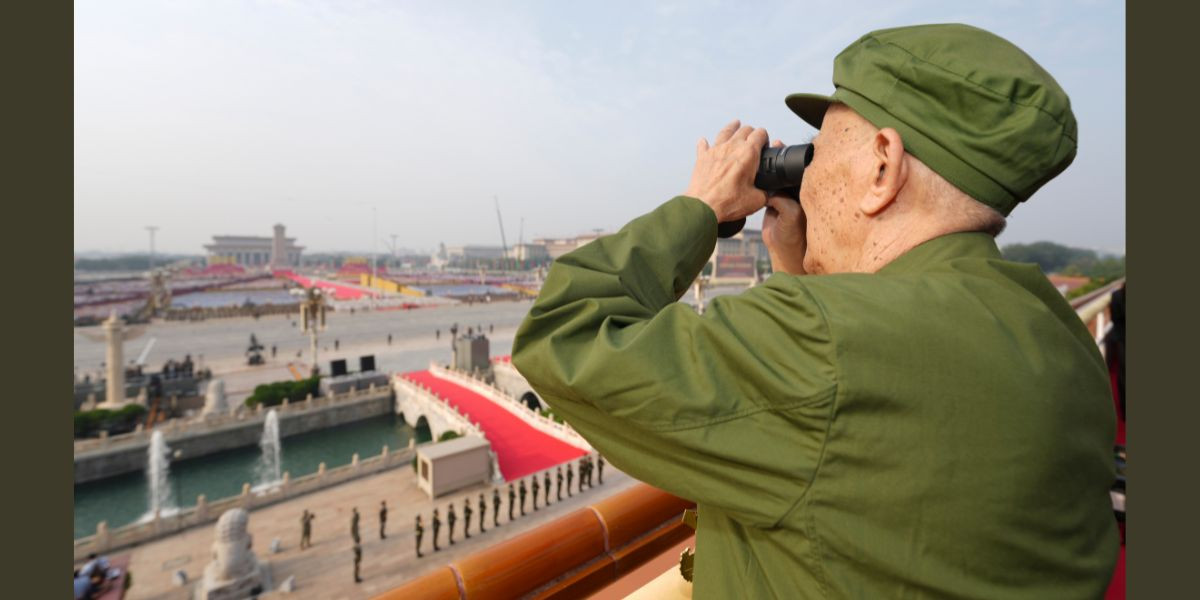 A veteran is pictured at Tian'anmen Rostrum ahead of a military parade in Beijing, capital of China, on 3 September 2025. Photo: Xinhua