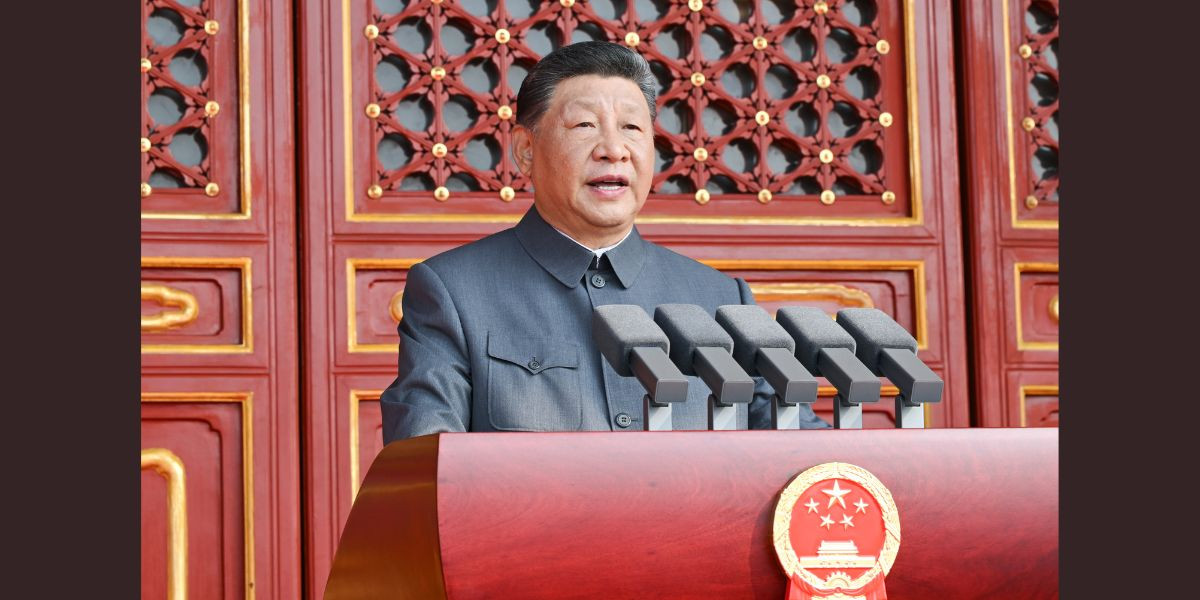 Chinese President Xi Jinping, also general secretary of the Communist Party of China Central Committee and chairman of the Central Military Commission, delivers an important speech during a grand gathering to commemorate the 80th anniversary of the victory in the Chinese People's War of Resistance against Japanese aggression and the World Anti-Fascist War in Beijing, capital of China, on 3 September 2025. Photo: Xinhua