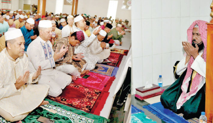 Border Guard Bangladesh offers special prayers at the Central Mosque in Pilkhana wishing for future growth and prosperity for Bangabandhu’s family, and the country on the occasion of Father of the Nation Bangabandhu Sheikh Mujibur Rahman's 104th birth anniversary and National Children's Day 2024 on Sunday.