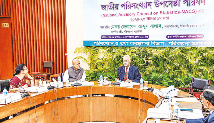 Planning Minister Major General (retd) Abdus Salam presides over the first meeting of the National Statistical Advisory Council 2024-25 at the NEC conference room in Sherbangla Nagar, Dhaka on Thursday. PHOTO: PID