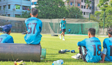 Rana back bowling with red ball