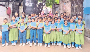 Educational materials distributed to students in Mirpur