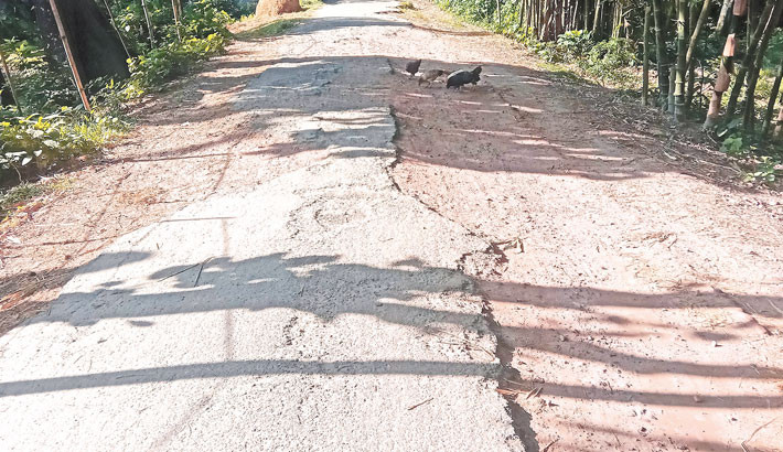 Pothole-ridden road torments commuters in Lalmonirhat