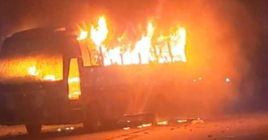 Bus set on fire in Dhaka