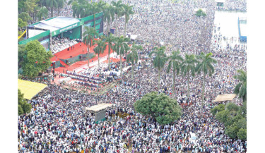 Suhrawardy Udyan turns into a sea of people on Saturday as Bangladesh Jamaat-e-Islami holds a national rally, drawing tens of thousands of leaders, activists, and supporters from across the country. -Reaz Ahmed Sumon