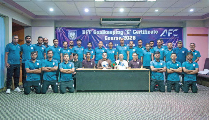 Participants and trainers of the BFF Goalkeeping ‘C’ Certificate Course, which started on Saturday at the BFF House. Photo: BFF