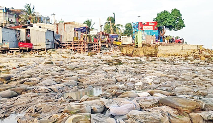 The increasing pile of ruins along the sea beach in Kuakata testifies the continuing erosion caused by the sea in the area. Wastes lay in around 12 km of the 18-km-long sea beach following the sea surges in the recent months. -Focus bangla