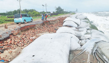 Tidal surge causes fresh erosion along Marin Drive in Teknaf
