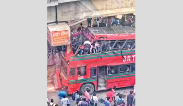BRTC bus hits expressway pillar in Farmgate, 1 hurt
