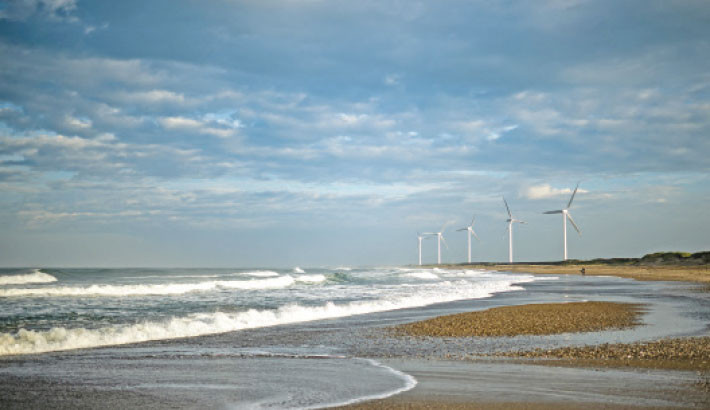A general view of wind turbines is seen at Nikkawahama Beach in Kamisu city, Ibaraki prefecture on 2 August 2025. Photo: AFP