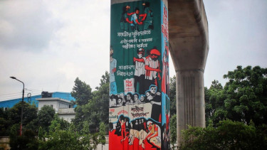 Graffiti chronicling of July Uprising adorn Dhaka Metro pillars