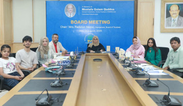 Mostafa Golam Quddus Foundation holds its board of trustees meeting recently at the Sonali Life Insurance head office in the capital’s Malibagh. The foundation was established in memory of the renowned industrialist, former BGMEA president and philanthropist Late Mostafa Golam Quddus. Fazlutun Nessa, chairperson of the board of trustees, presided over the meeting. PHOTO: COURTESY