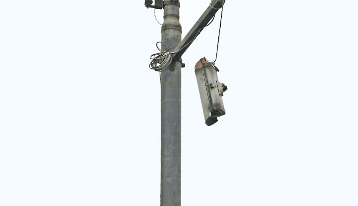 A CCTV camera – installed on a roadside pole in the Mugda area of Dhaka to strengthen security – has been out of order for a long time. This photo was taken on Saturday. 	-   KAMRUL ISLAM RATAN