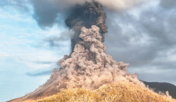 Mount Lewotobi Laki-Laki erupts as seen from Pululera village, East Nusa Tenggara, Indonesia on Monday.-AFP PHOTO