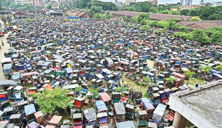 Hundreds of seized battery-powered rickshaws pile up at the Monsurabad dumping station in Chattogram following recent drives by authorities. The photo was taken on Friday. -Rabin chowdhury