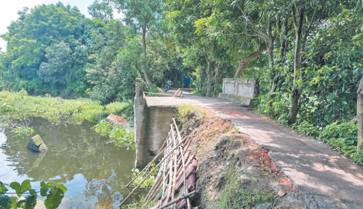 The approach roads of a culvert have collapsed, dangerously narrowing the Chowdhurygaon to Monaikandi road in Shambhupura of Narayanganj’s Sonargaon. For the past 2 years, people from around 30 surrounding villages use the road regularly amid looming risks. Drivers and passengers of both small and large vehicles navigate the route with extreme caution, raising concerns over potential accidents. – Ashraful Islam