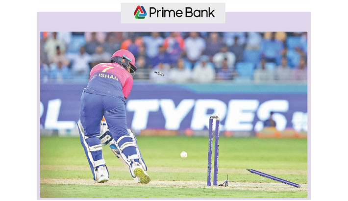 UAE's Alishan Sharafu is clean bowled by Jasprit Bumrah during their Group A match against India at the Dubai International Cricket Stadium on Wednesday. - ACC PHOTO