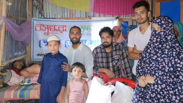 Bashundhara Shuvosangho stands beside injured Ripon’s family in Bhola