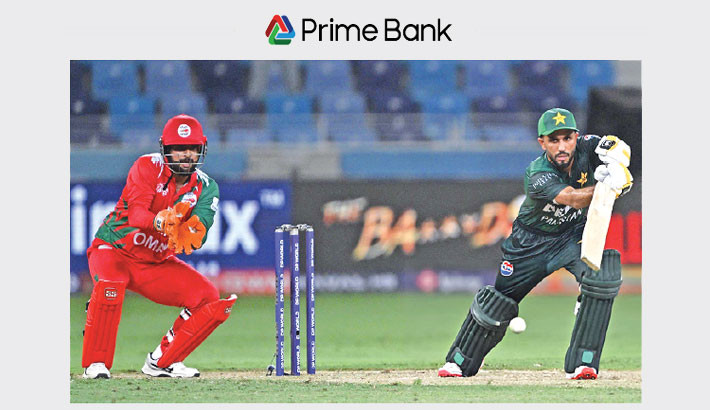Pakistan’s Mohammad Haris plays a shot en route to a 32 ball 50 during the Asia Cup match against Oman at the Dubai International Stadium in Dubai on 12 September, 2025. PHOTO: AFP