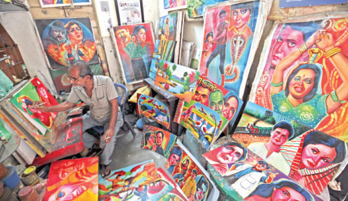 Bursting with greens, yellows, film stars, birds, and intricate designs -- Dhaka’s rickshaw art once brought the streets to life. Today, as modern motorised rickshaws take over, self-taught rickshaw artist Hanif Pappu keeps this colourful tradition alive in his own room, painting the magic of a fading craft. The photo was taken on Monday.  NAZMUL ISLAM