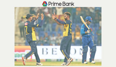 Sri Lankan players celebrate the wicket of Rahmanullah Gurbaz (R) at the Zayed Cricket Stadium in Abu Dhabi on Thursday.   -  TANVIN TAMIM