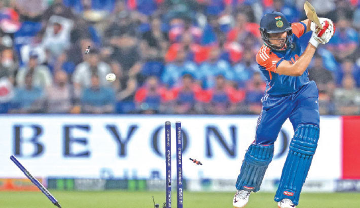 India’s Shubman Gill is clean bowled by Oman’s Shah Faisal during the Asia Cup 2025 match between India and Oman at the Sheikh Zayed Cricket Stadium in Abu Dhabi on 19 September, 2025. -Photo: AFP