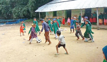 Madrasah students in Joypurhat receive footballs