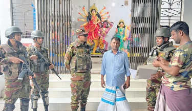 Purbachal Army Camp under the 6th Independent Air Defence Brigade of the Bangladesh Army reviews police patrols and other security measures at a puja mandap in the city ahead of Durga Puja.  -  ISPR PHOTO
