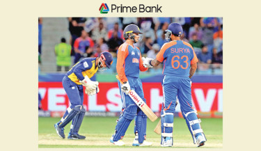 India’s batters Abhishek Sharma and Suryakumar Yadav react after taking a run against Sri Lanka during the Asia Cup at Dubai International Cricket Stadium, UAE, on 26 September 2025.   -  REUTERS PHO