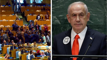Dozens walk out of UN as Netanyahu attacks Palestinian recognition
