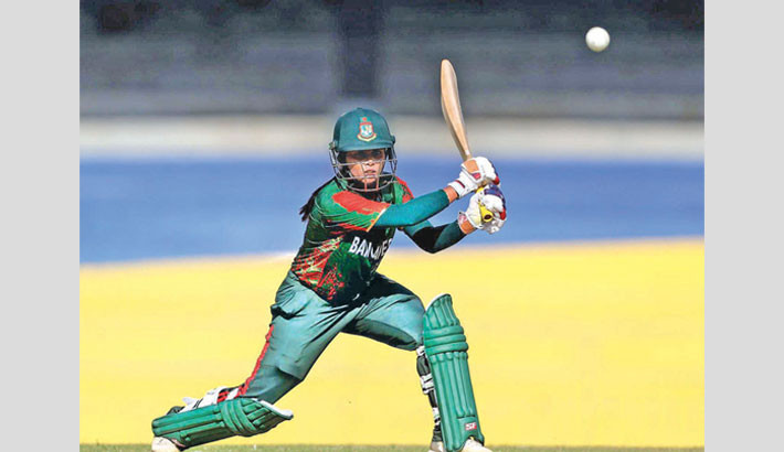 Bangladesh’s Sharmin Akhter plays a shot during the warm-up match against Sri Lanka at the Colombo Cricket Club Ground on Saturday.  -  ICC PHOTO