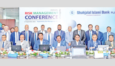 Shahjalal Islami Bank PLC holds “Annual Risk Management Conference-2025” on Saturday through a hybrid platform. The bank’s Managing Director Mosleh Uddin Ahmed presided over the conference and Bangladesh Bank Director ANM Moinul Kabir attended as the chief guest. PHOTO: COURTESY
