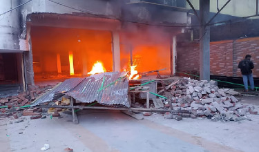 Ex-MP Nur Uddin Chowdhury’s burnt house torched again in Lakshmipur
