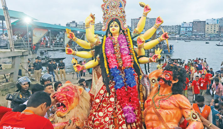 Hindus bid adieu to Goddess Durga