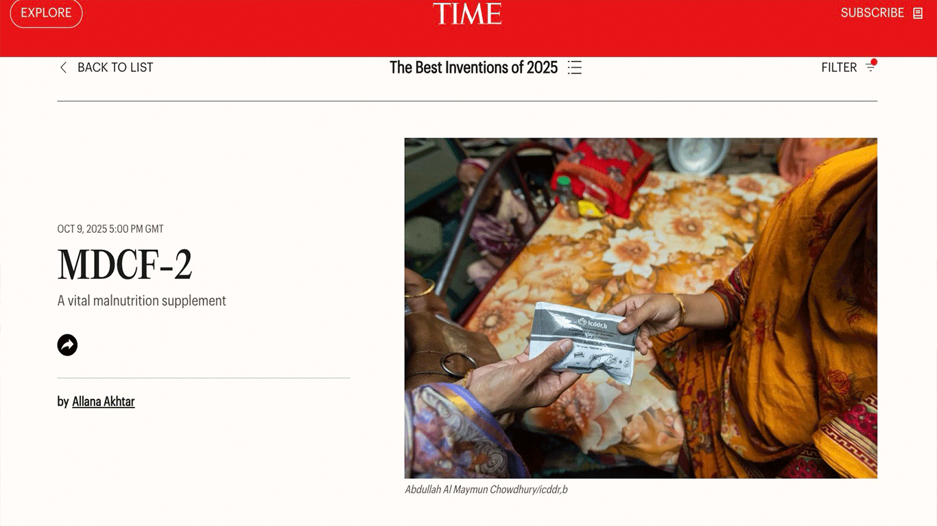 TIME names icddr,b’s gut-healing food among world’s best inventions
