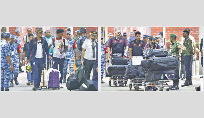 Several players of Bangladesh cricket team arrived home after UAE series on Wednesday (right) while the West
Indies side also arrived in town for the white-ball series on the same day. - PHOTOS: TANVIN TAMIM