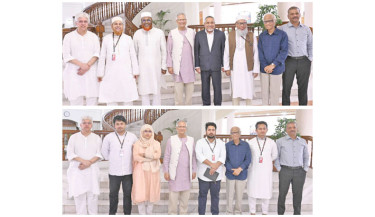 Delegations of Bangladesh Jamaat-e-Islami (top) and NCP (bottom) meet Chief Adviser Prof Muhammad Yunus at State Guest House Jamuna in Dhaka on Wednesday as part of ongoing political dialogue.  -  CA PRESS WING PHOTO