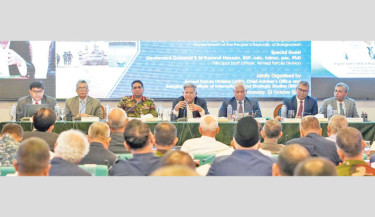 Shipping Adviser Brig Gen (retd) M Sakhawat Hussain speaks at a seminar on “Regional Geopolitical Landscape: Impacts on the Security Dynamics of Bangladesh and Ways Forward” at BIISS on Wednesday. -ISPR PHOTO