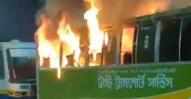 Arson attack on Trust Transport bus in Pallabi