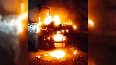 School bus set on fire in Manikganj at midnight, sleeping driver burned