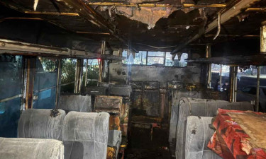 Parked bus catches fire in Savar