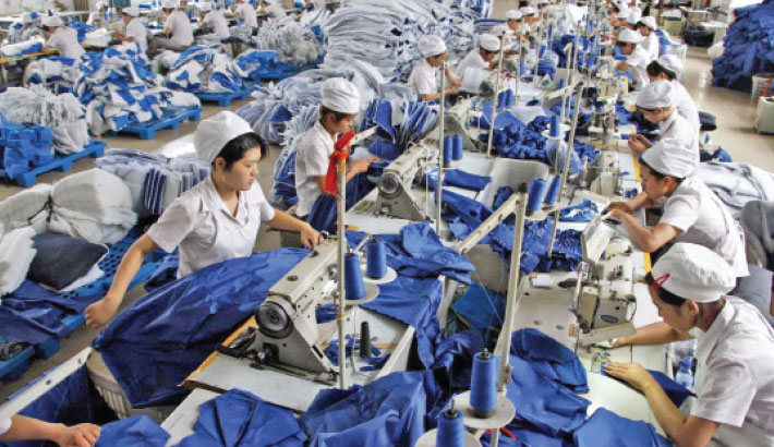 A production line of a garment factory in Huaibei, Anhui province .